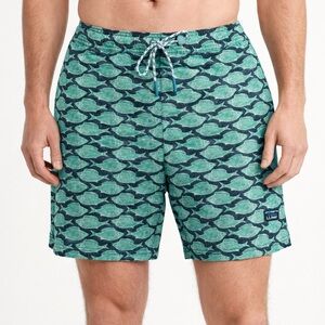 LL Bean Size L Green Blue Fish Swim Trunks